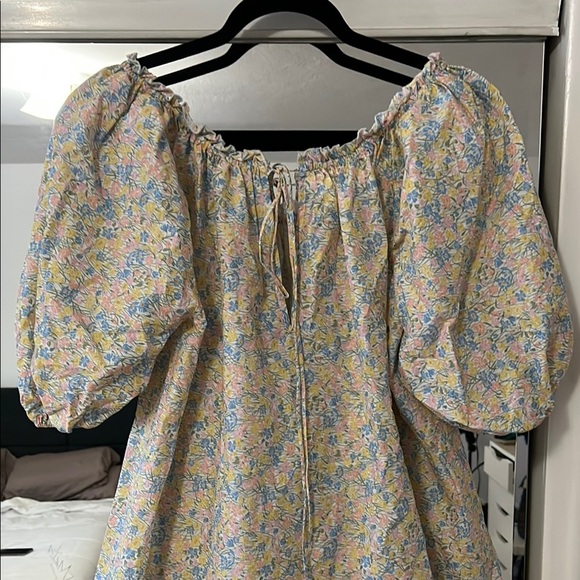For Love & Lemon floral Puff Sleeve babydoll mini Dress XS - Picture 2 of 11